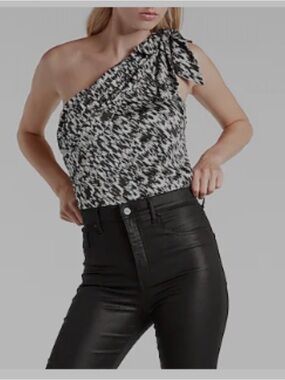 Express One-Shoulder Black & White Tie-Shoulder Bodysuit Top XXS